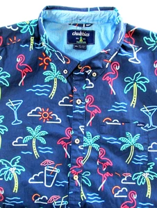 Chubbies Camicia Uomo XXL Wolfpack Hawaiian Neon Fenicotteri Tropical Party Preppy - Foto 1 di 11