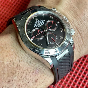 20 mm SCHWARZES vulkanisiertes Kautschukarmband Rolex Daytona ROTE Naht BITTE LESEN - Bild 1 von 12