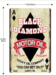 LUCKY OIL COMPANY ACEITE DE MOTOR DIAMANTE NEGRO "PUEDES APOSTAR POR ÉL" 8"X12" SIGNO METÁLICO - Imagen 1 de 1
