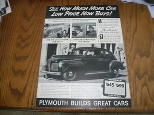 1940 Plymouth - Vintage Print Ad - Coupes $645 Sedans $699 - Bild 1 von 1