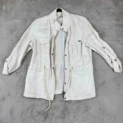 Max Jeans общего назначения куртка легкий шнурок талии бежевый льняной смеси M - Изображение 1 из 4