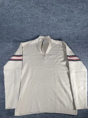 Suéter de lana vintage Meister para mujer rojo azul a rayas esquí crew beige talla grande Foto 1 de 4