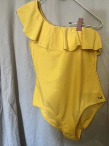 Jones New York Bathing Suit One Piece Banana Yellow Ruffle One Shoulder Small - Picture 1 of 9