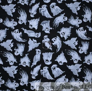 BonEful Fabric FQ Cotton Quilt Black White B&W GHOST Scary Face Disney Holiday S - Picture 1 of 13