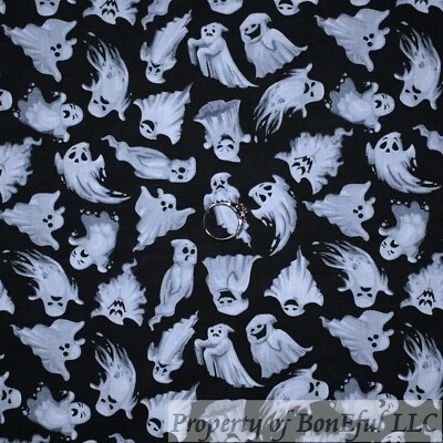BonEful Fabric Cotton Quilt Black White B&W GHOST Scary Disney Holiday NEW SCRAP - Image 1 of 4