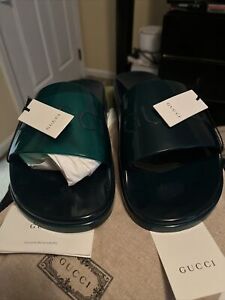GUCCI 450$ Men's Slide Sandals with Gucci Logo In Transparent Green Rubber