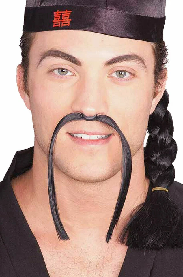 6 Long Chinese Mandarin Adult Black Costume Moustache