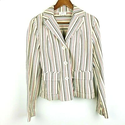 Women's Blazer Jacket Coat Ann Taylor Loft Sz 8 Stretch Slim Fit Pastel Stripe  - Image 1 of 4