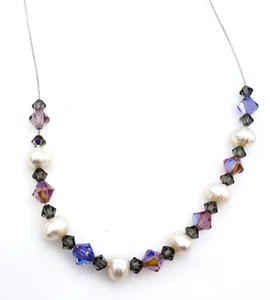 Echte Perle AB rosa Doppelkegel Perle Illusion Halsreif Halskette Sterlingsilber Verschluss - Bild 1 von 8