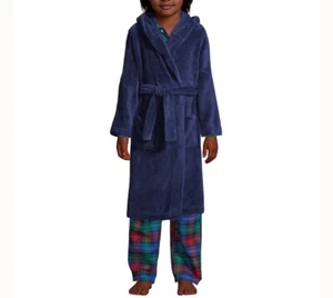Lands End Kids Boys Girls Unisex Size 12 Fleece Hooded Fleece Bath Robe Blue - Picture 1 of 6
