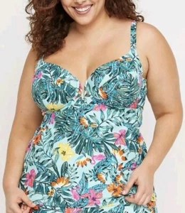 Cacique Tankini Oberteil 46D grün Blumen Tropical BH größenverstellbare Träger Schwimmen - Bild 1 von 6