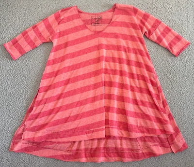 Túnica Free People trapézio listrada rosa pequena tamanho grande manga 3/4 bainha alta baixa - Imagem 1 de 4