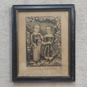 Currier & Ives ragazzo e ragazza bianco e nero litografia originale 17,5"x 14" - Foto 1 di 17