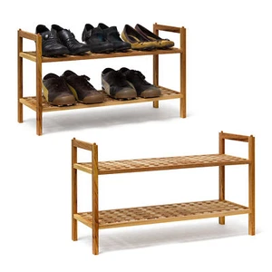 2 x Schuhregal Walnuss im Set Schuhablage stapelbar je 2Etagen Schuhbank offen - Bild 1 von 7