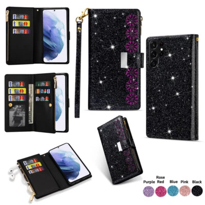 For Samsung Galaxy S25 S24 S23 S22 S7 Magnetic Leather Glitter Flip Wallet Case - Image 1 of 4