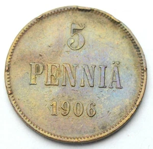 RUSSIA EMPIRE FINLAND 5 PENNIA 1906 OLD COPPER COIN - Picture 1 of 2