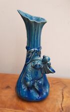 19thC Japanese Awaji Figural Vase Turquoise Blue Glaze 