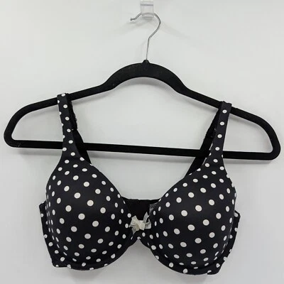 Sujetador Victoria's Secret 34D Negro Blanco Lunares Forrado Cobertura Perfecta-LEER Foto 1 de 4