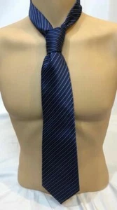 Tasso Elba Men's Tie Blue White 100% Silk Textured Stripped Classic Authentic - Picture 1 of 8
