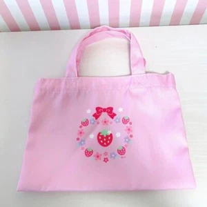 Mother Garden Tote Bag Handbag Lesson Pink Strawberry Flower Ribbon Simple JP - Picture 1 of 24