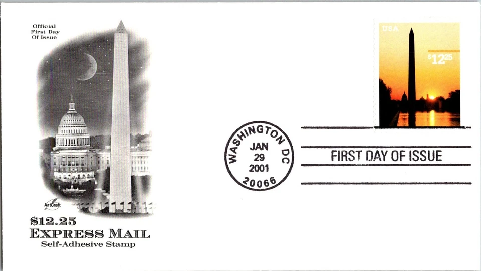 KAPPYS FDC EXPRESS MAIL STAMP WASHINGTON MONUMENT $12.25 2001 HV54 - Image 1 of 1