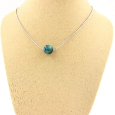 Pietre E Minéraux. Collana 1 Perla Occhio di Tigre Blu Chiaro 8 Mm. Catena IN A - Immagine 1 di 4