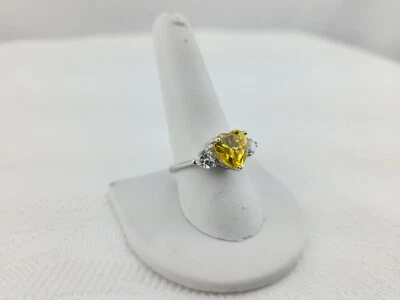 BEAUTIFUL YELLOW ZIRCON HEART SHAPED STONE w/ White CZ, Size 10 Engraved AUDREY - Image 1 of 4