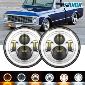 2X 7" inch Round LED Headlights Hi/Lo Beam Turn DRL For Dodge Dart 64-1976 D100 - Picture 1 of 12