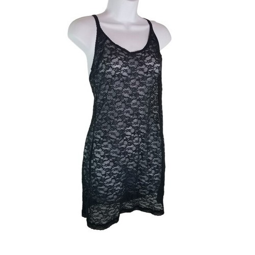 UNDERCOVER Victorias Secret abito slip nero pizzo elasticizzato racerback lingerie M