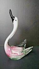 SWAN BIRD ART PIECE MURANO STYLE GLASS LRG 11" FIGURINE PINK,BLACK,WHITE,SHIMMER