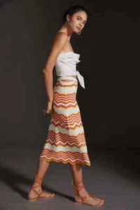 Mother Crochet Chevron Skirt Anthropologie Knit Midi Cut it Out Zig Size XL NEW - Picture 1 of 6
