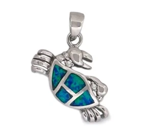 925 Silver Blue Fire Opal Inlay Crab Charm Pendant - Picture 1 of 3