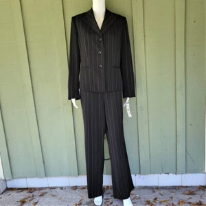 NWT LE SUIT Black Pinstriped Pants Pantsuit Suit 12 - Picture 1 of 6