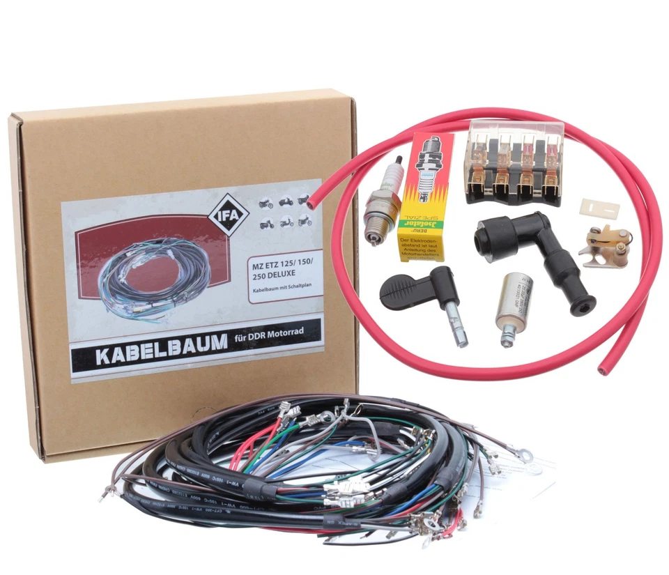 MZ ETZ Kabelbaum mit Schaltplan MZ ETZ 150 250 Unterbrecher Sicherungsdose 8tlg - Bild 1 von 1