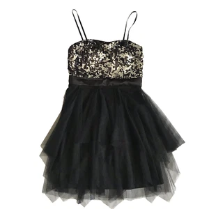 Vestido de fiesta HAILEY by ADRIANNA PAPELL negro de tul brillante cóctel graduación talla 5/6 - Imagen 1 de 11