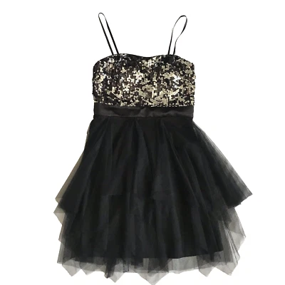 HAILEY by ADRIANNA PAPELL Black Tulle Shimmer Cocktail Prom Party Dress SZ 5/6 - Image 1 of 4