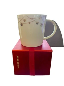 NEW STARBUCKS Mug 2012 White Gold CHRISTMAS String Lights Ornaments Cup NIB - Picture 1 of 5
