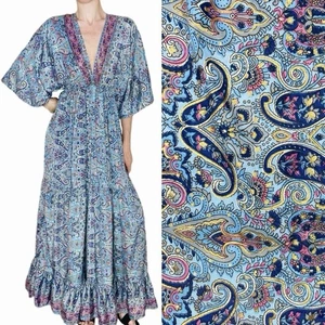 S.N. Moda Blue & Pink Paisley Silk Bohemian Maxi Dress - Picture 1 of 8