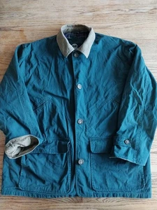 Vtg Woodlake Sunwashed Canvas Blue Green Chore Barn Coat Corduroy Trim Mens XL - Picture 1 of 11
