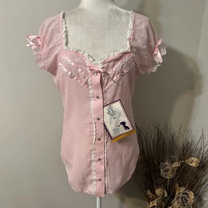 Camisa occidental de colección nueva con etiquetas Miss Rodeo America para mujer perla rosa a presión encaje floral talla 12 - Imagen 1 de 10