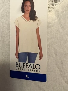 BUFFALO Ivory Cap Sleeve Blouse L NWT Flowy Viscose Top by David Bitton - Picture 1 of 10