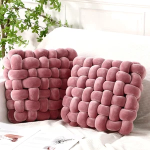 Almohadas de nudo de terciopelo de cristal anudadas cuadradas de felpa, cojín, 12 x 13 pulgadas - Imagen 1 de 12