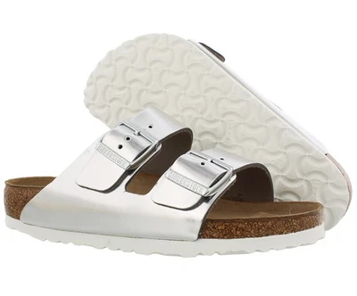 Туфли унисекс из натуральной кожи Birkenstock Arizona размер 4, цвет: серебристый - Изображение 1 из 4