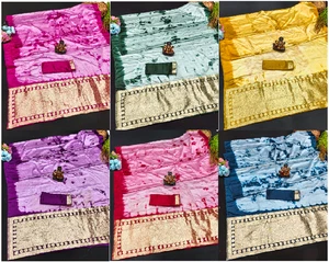 Latest Presenting New Soft Satin Silk Saree With Blouse For Wedding & Function - Picture 1 of 13