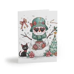 Tarjetas de felicitación navideñas para gatos y muñecos de nieve, saludos de invierno, vacaciones de maullido - Imagen 1 de 16