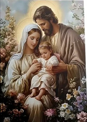 NORIMPEX Malen nach Zahlen: Heilige Familie im Blumenkleid, 50 x 40 cm, auf Rahmen