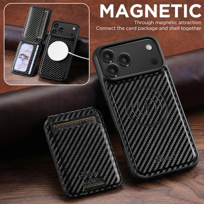 Detachable Magnetic Card Wallet Holder Case For iPhone 17 16 15 Pro Max 14 13 - Image 1 of 4