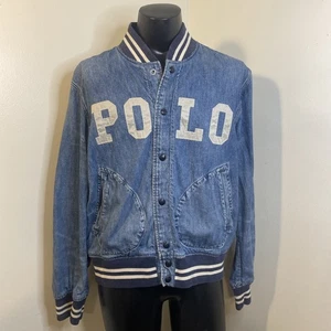 Polo Ralph Lauren Denim Bomber Letterman Spell Out Varsity Jacket Sz XL - Picture 1 of 24