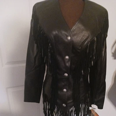 VTG Cripple Creek Fringe Lamb Nappa Blk W Women's Jacket Size S With Tassels PS - Image 1 of 4