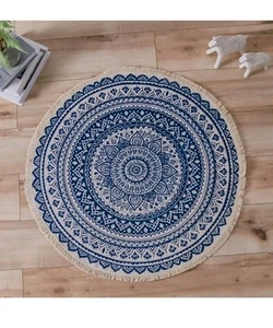 Indian Blue Round Mandala Yoga Mat Wall Hanging Boho Beach Throw Tapestry Decor - Picture 1 of 7
